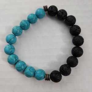 Charming Shark Turquoise Lava Bead Stretch Bracelet